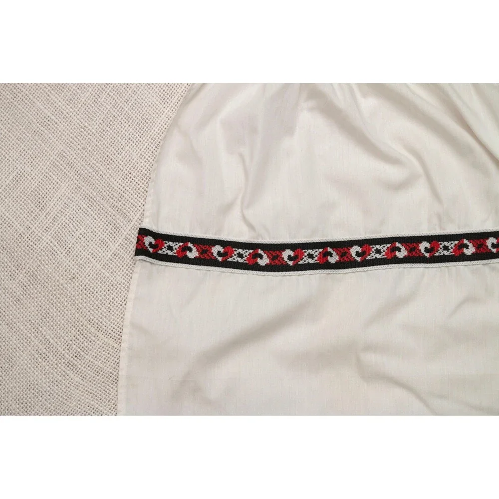 Vintage Handmade White Half-Apron with Heart Ribbon Trim 1960s